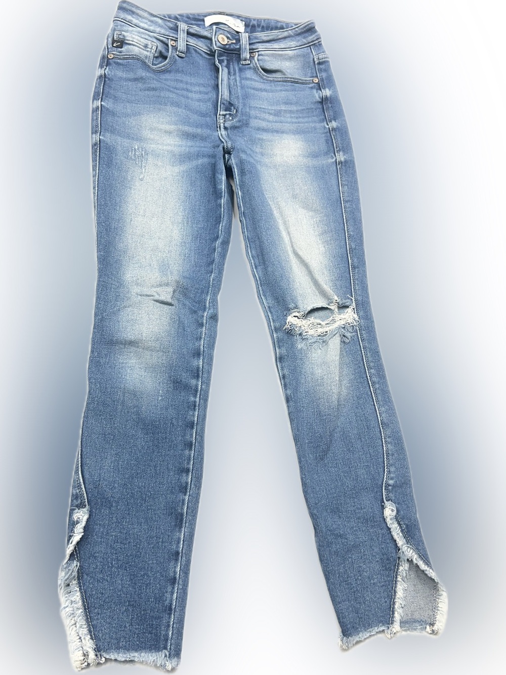 KanCan Light Blue Distressed Split-Hem Flare Jeans